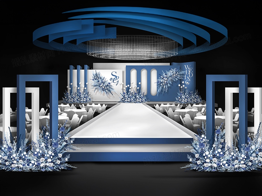 蓝白色简约风格欧式婚礼设计效果图背景方案PSD素材源文件 - 婚礼素材网