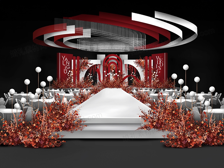 红白色喜庆简约欧式婚礼设计效果图背景喷绘布置KT板素材psd - 婚礼素材网