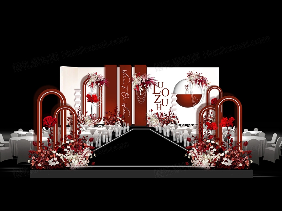 红白色喜庆韩式简约风格高端婚礼设计效果图背景方案素材psd - 婚礼素材网