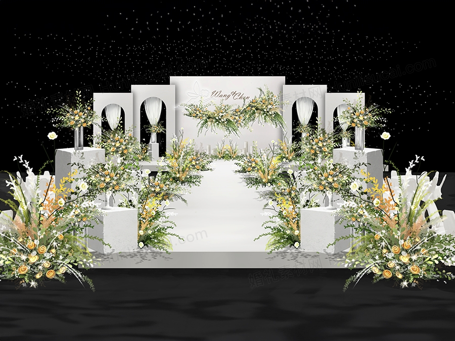 纯白色简约韩式INS风格婚礼设计效果图背景KT板素材psd - 婚礼素材网