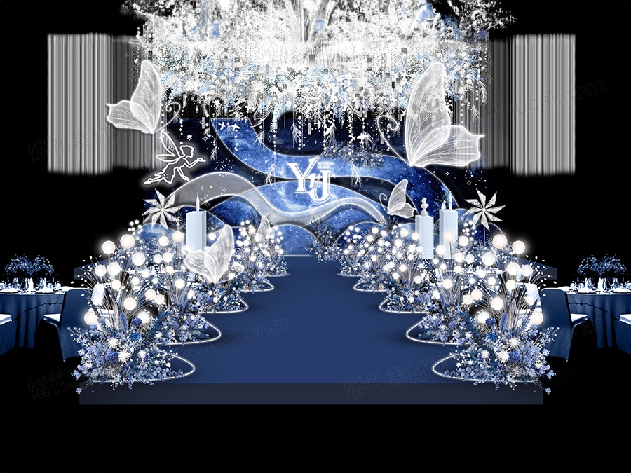 蓝色星空主题婚礼设计效果图舞台背景布置喷绘KT板素材psd - 婚礼素材网