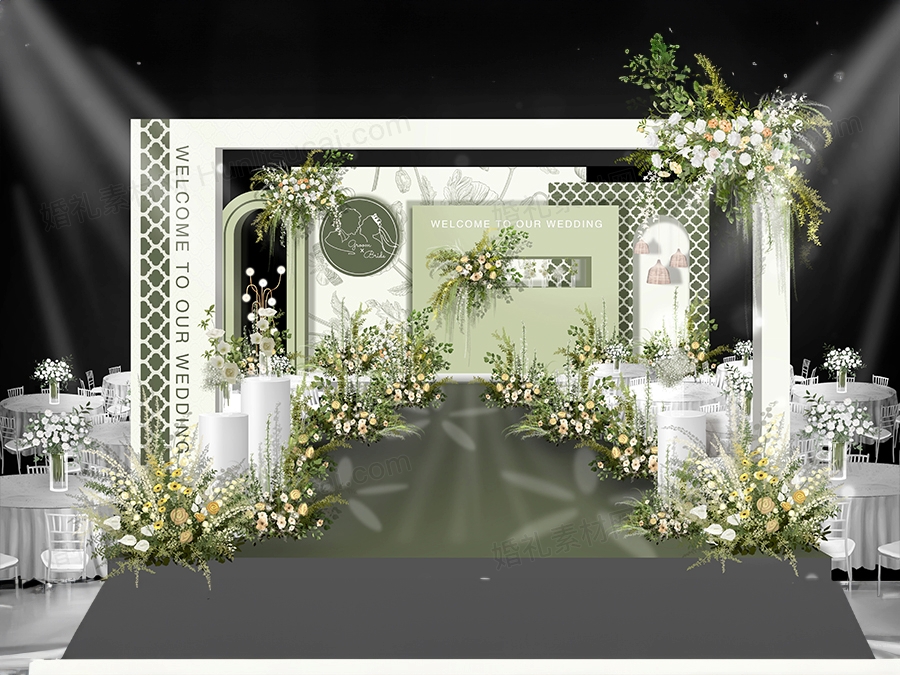浅绿色牛油果绿婚礼设计效果图背景方案PSD素材源文件 - 婚礼素材网