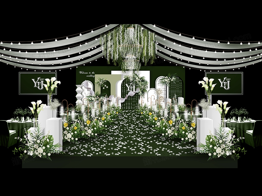 绿色简约泰式婚礼设计小清新效果图背景喷绘KL板素材psd - 婚礼素材网