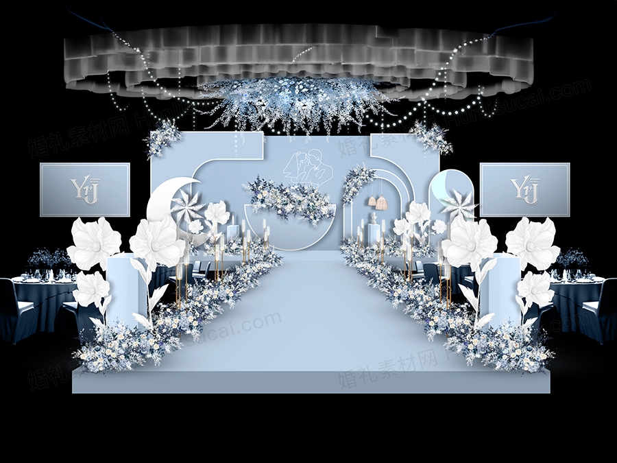 雾霾蓝浅蓝色小清新简约婚礼设计效果图背景方案PSD素材源文件 - 婚礼素材网