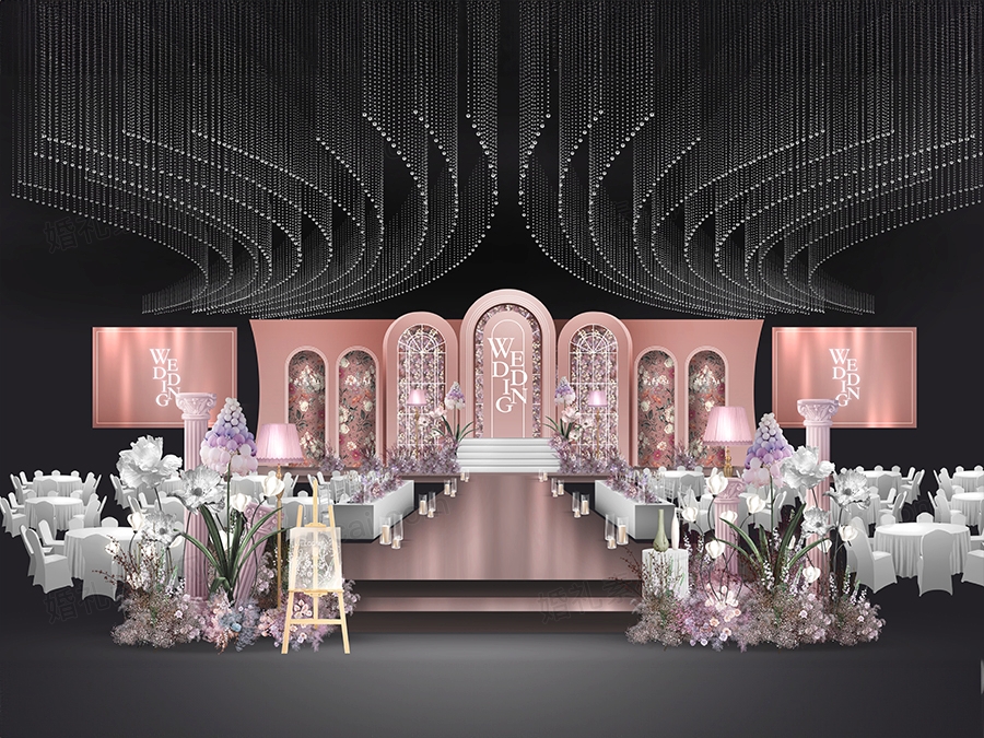 粉色哑光粉高端法式庄园主题婚礼设计效果图背景方案素材psd - 婚礼素材网