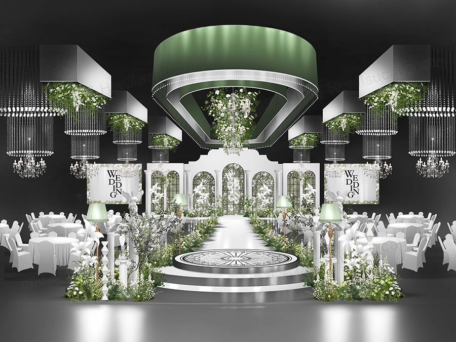 白绿色法式庄园风格高端大气婚礼设计效果图背景方案素材psd - 婚礼素材网