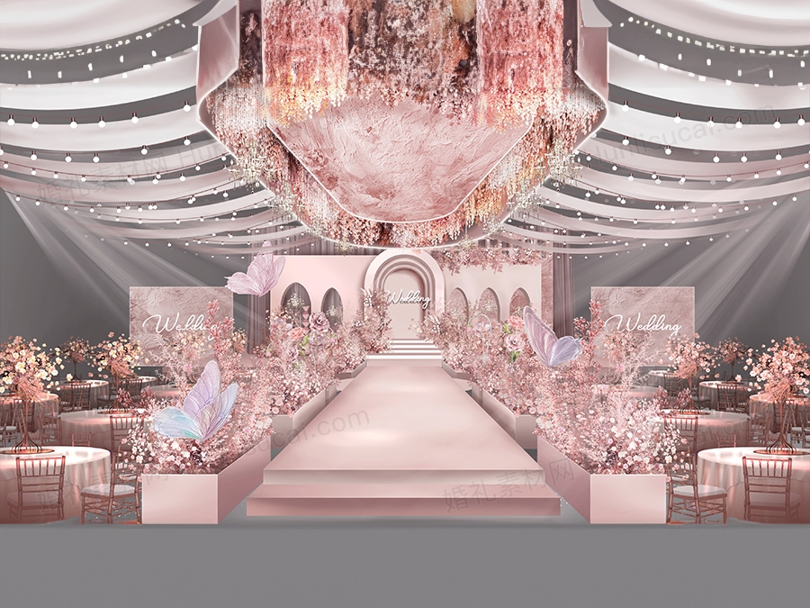 莫兰迪粉色侘寂风婚礼设计高端效果图素材psd源文件 - 婚礼素材网