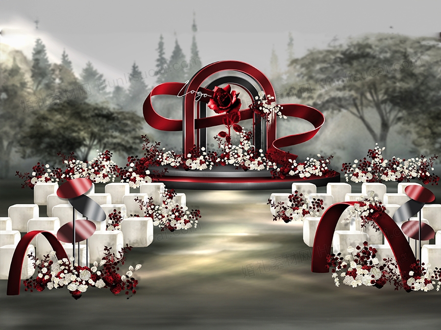 红白色高端大气新中式美式结合创意现代婚礼设计效果图素材psd - 婚礼素材网