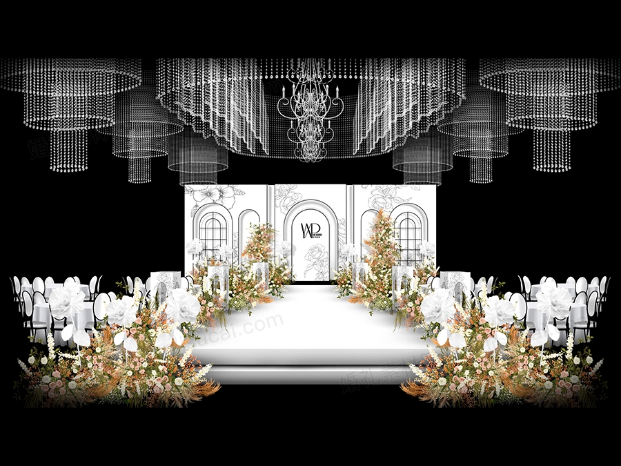 灰白色法式小香风婚礼设计效果图背景方案素材psd源文件 - 婚礼素材网