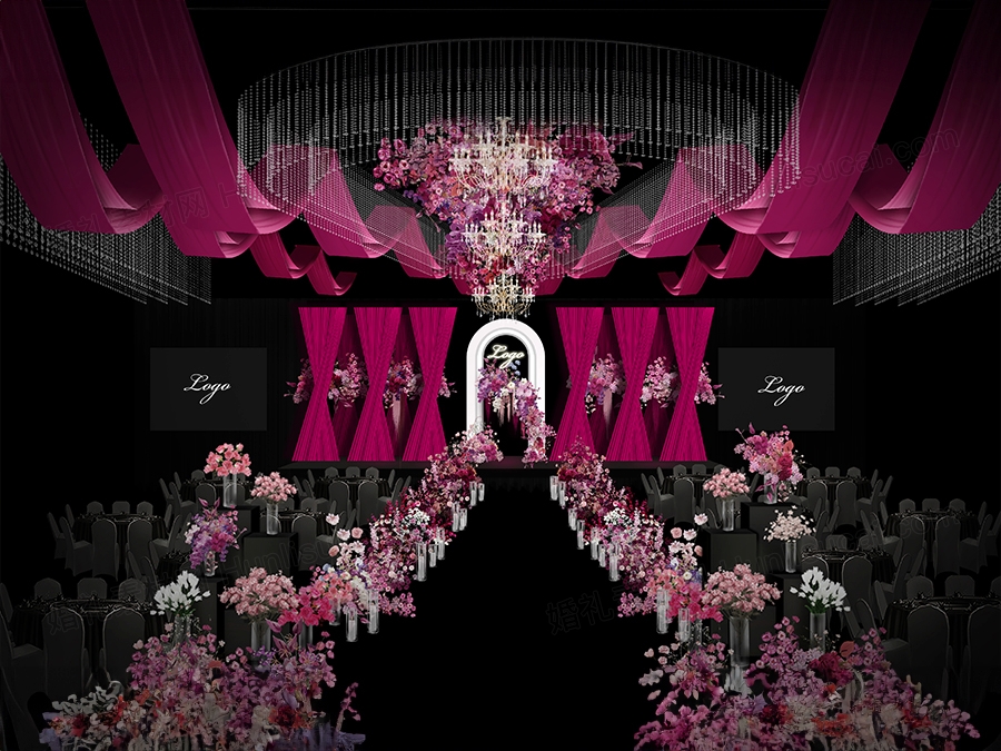 黑色玫红色创意欧式秀场风格婚礼设计效果图背景素材psd源文件 - 婚礼素材网