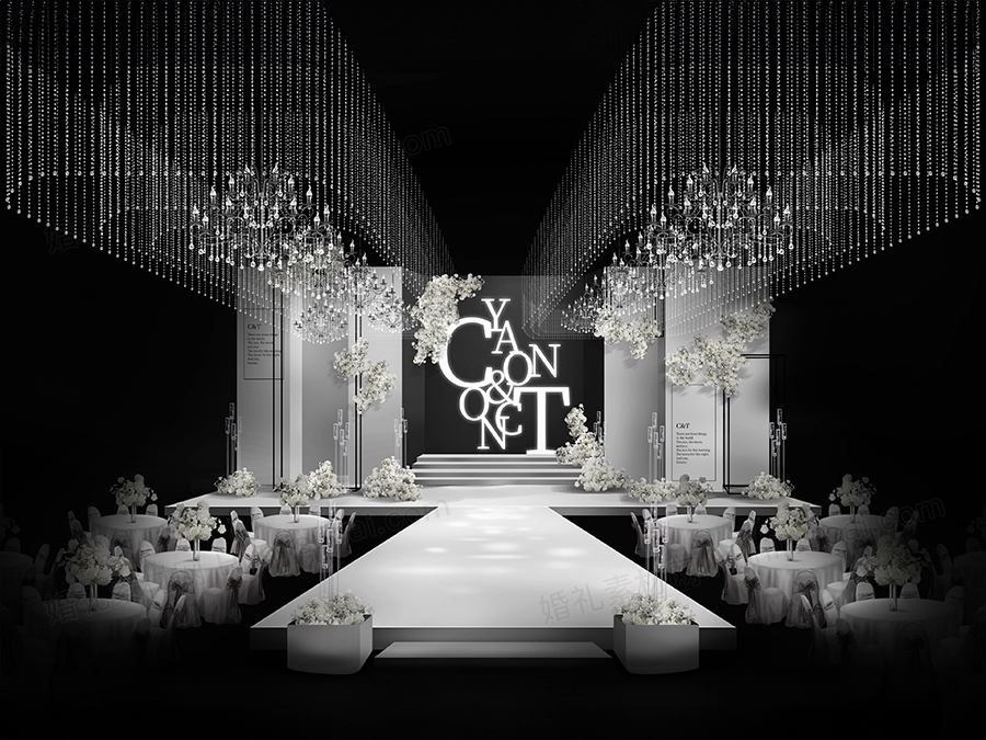 灰色黑色秀场风水晶吊灯高端婚礼设计效果图背景素材psd源文件 - 婚礼素材网
