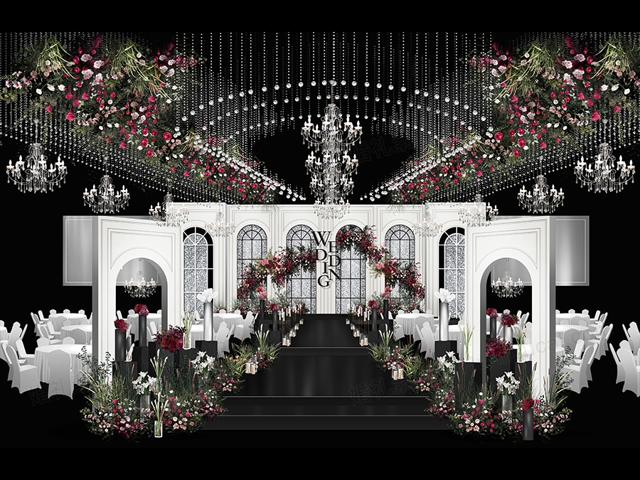黑白色法式庄园小香风高端婚礼设计效果图背景方案素材psd - 婚礼素材网