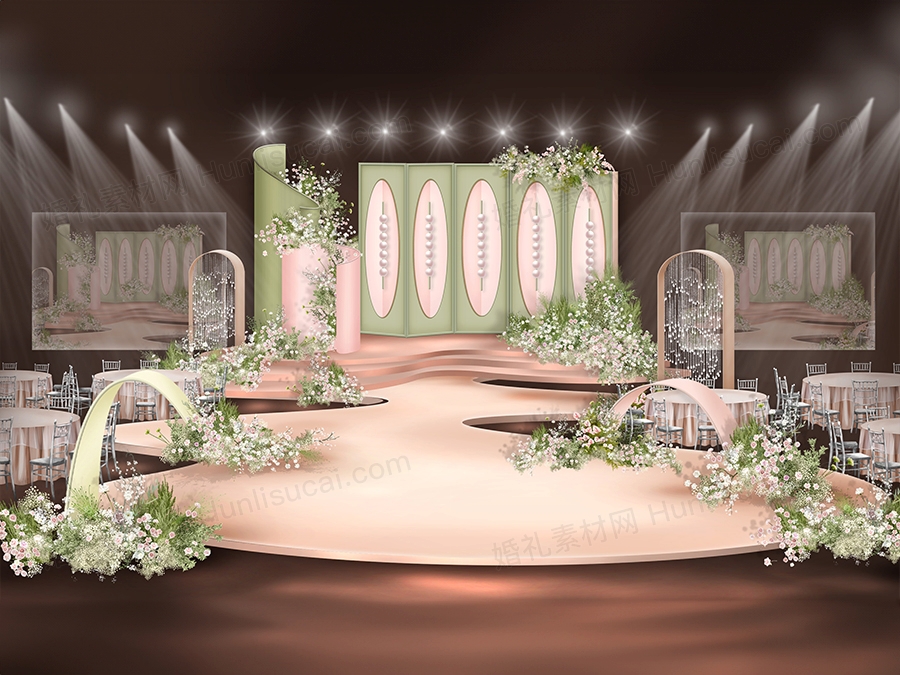 绿色粉色创意婚礼设计效果图素材psd源文件 - 婚礼素材网