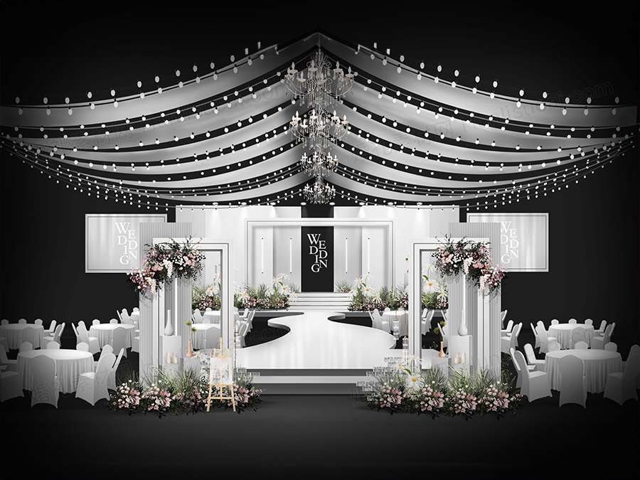 银白色韩式简约高端婚礼设计效果图背景方案素材psd源文件 - 婚礼素材网