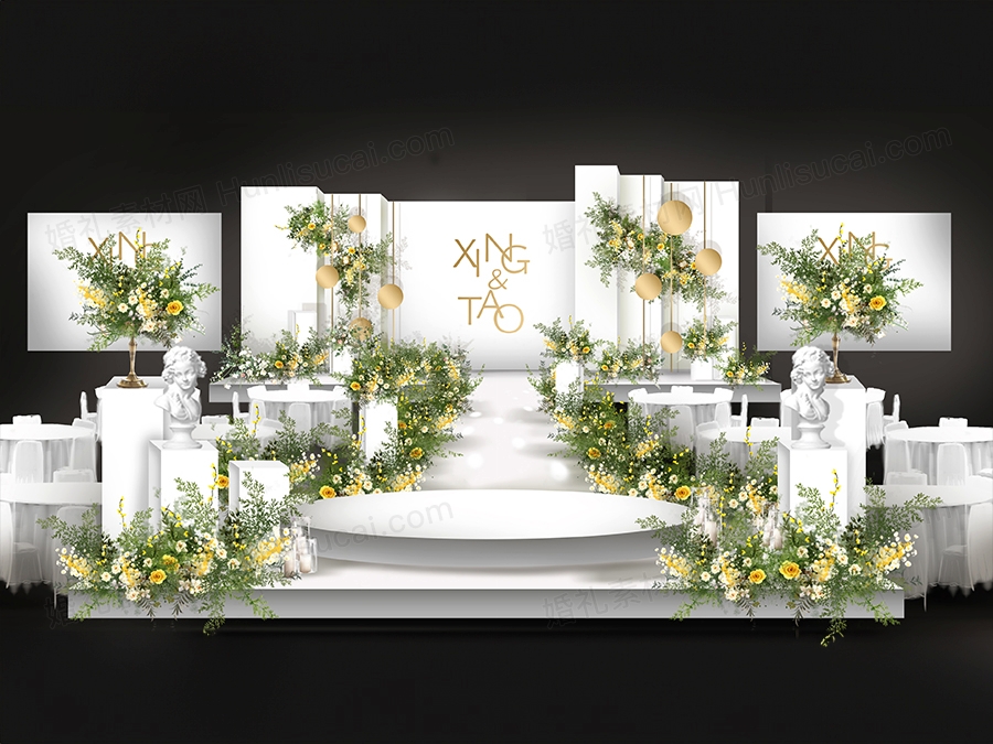 柠檬黄白色小清新风格简约婚礼设计效果图背景素材psd源文件 - 婚礼素材网