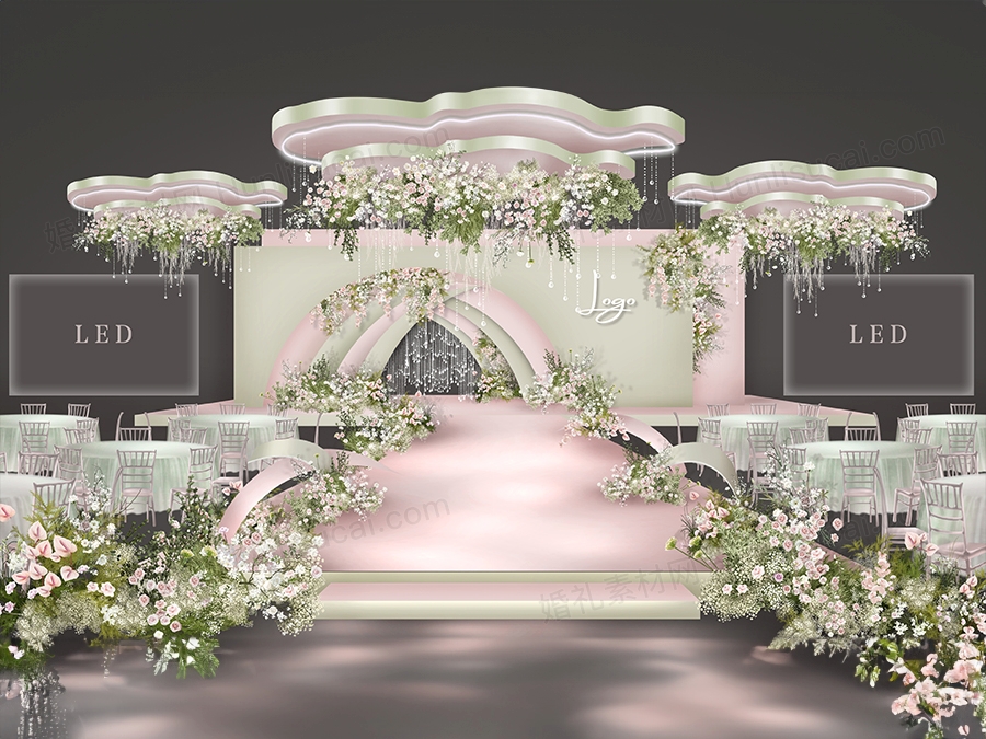 粉色粉绿色马卡龙简约风格婚礼设计效果图素材psd源文件 - 婚礼素材网