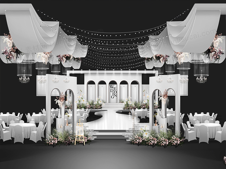 白色系纯净韩式秀场风婚礼设计效果图背景方案素材psd源文件 - 婚礼素材网