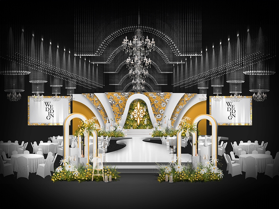 明黄色小清新欧式法式小香风婚礼设计效果图背景方案素材psd - 婚礼素材网
