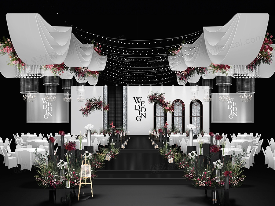 黑白色韩式秀场风婚礼设计效果图背景方案素材psd源文件 - 婚礼素材网