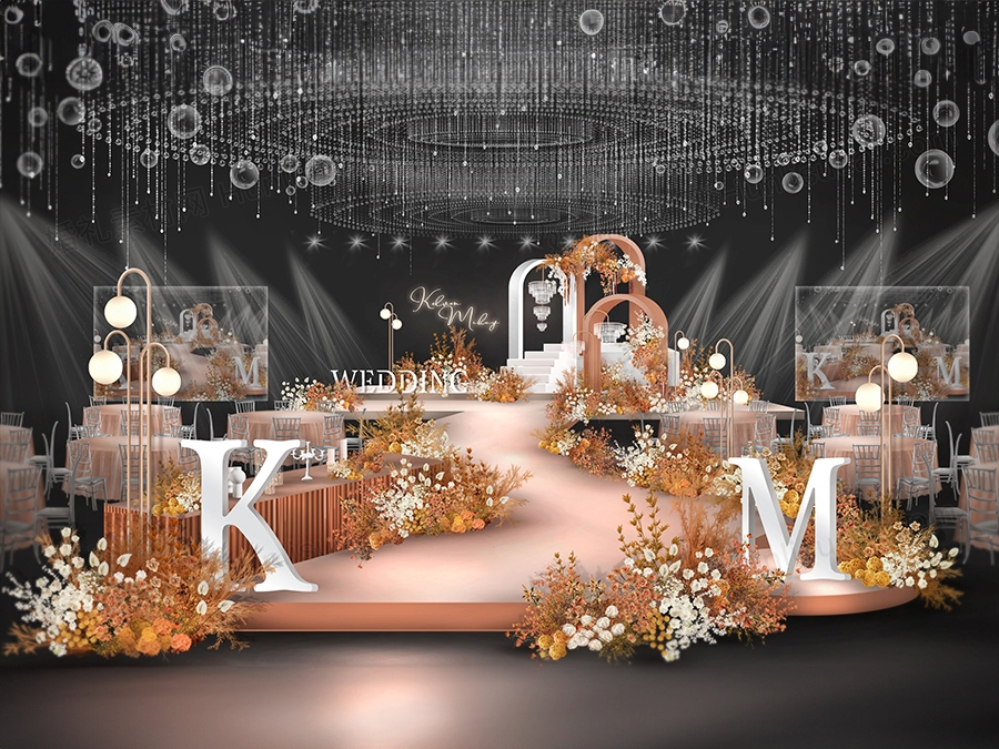橘色系创意欧式婚礼设计拱门造型婚礼设计效果图素材psd源文件 - 婚礼素材网