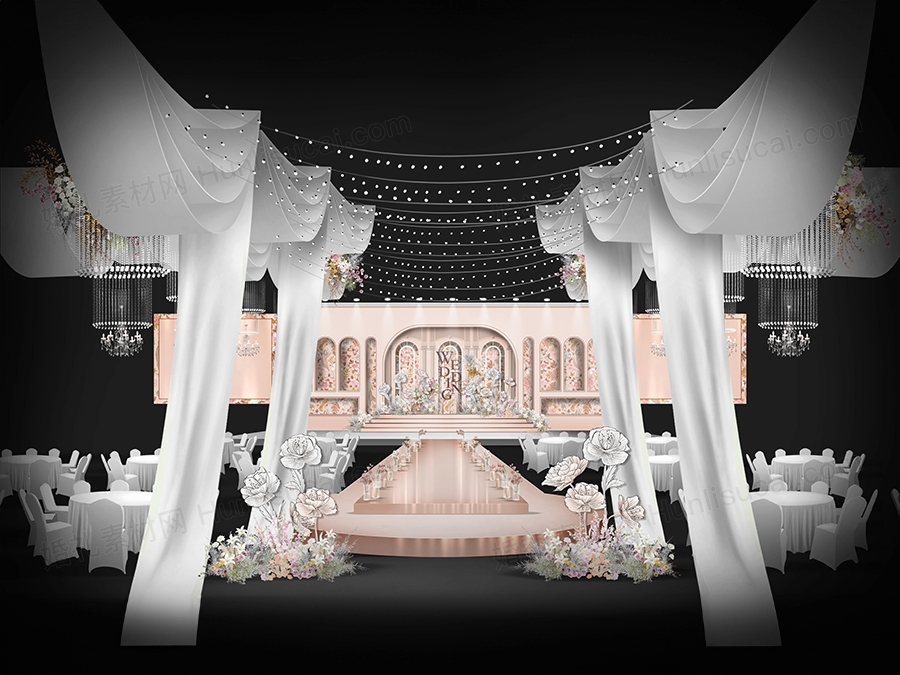 藕粉色浅粉色法式庄园拱门欧式婚礼设计效果图背景方案素材psd - 婚礼素材网