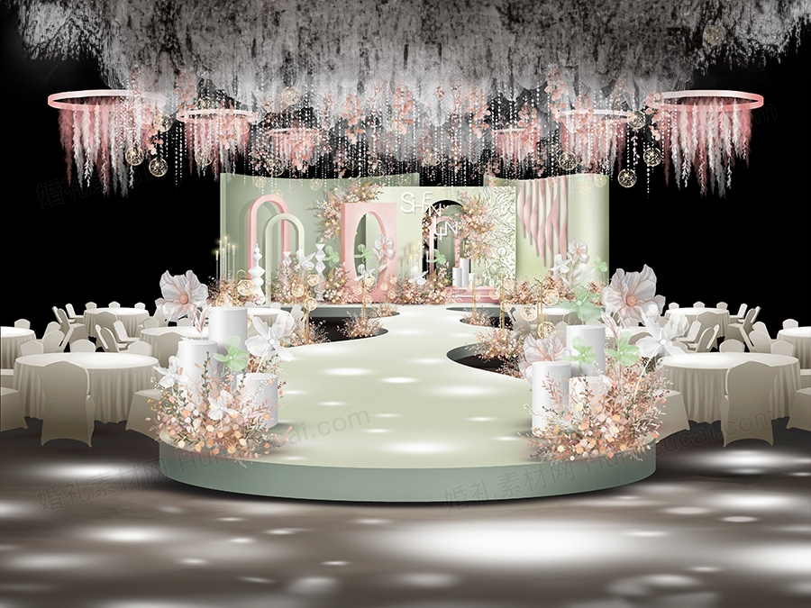 淡绿色粉色撞色风格法式庄园高端婚礼设计效果图素材psd源文件 - 婚礼素材网