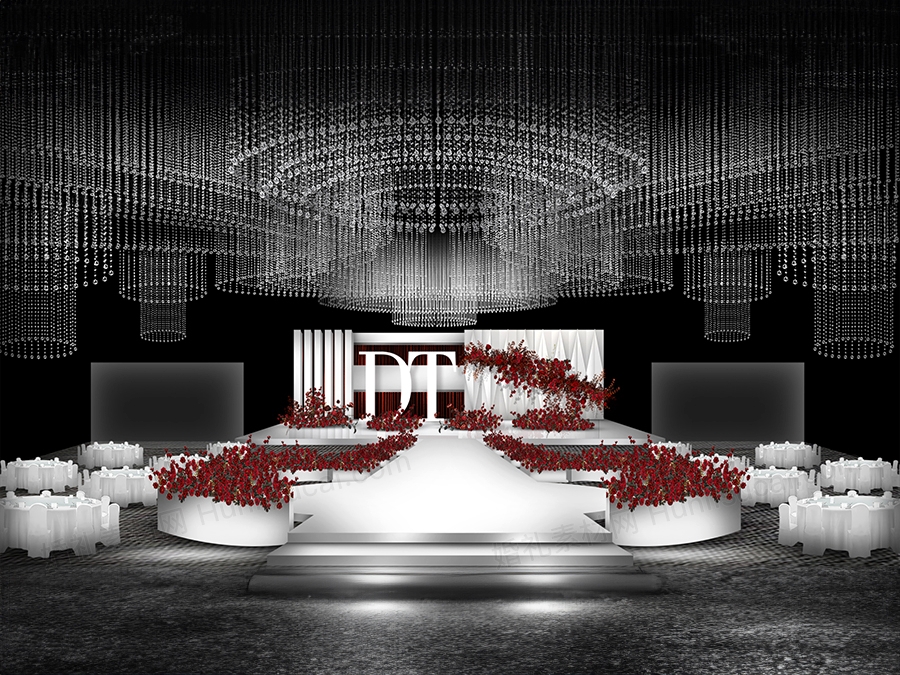 红白色秀场主题水晶吊顶韩式简约婚礼设计效果图背景素材psd - 婚礼素材网