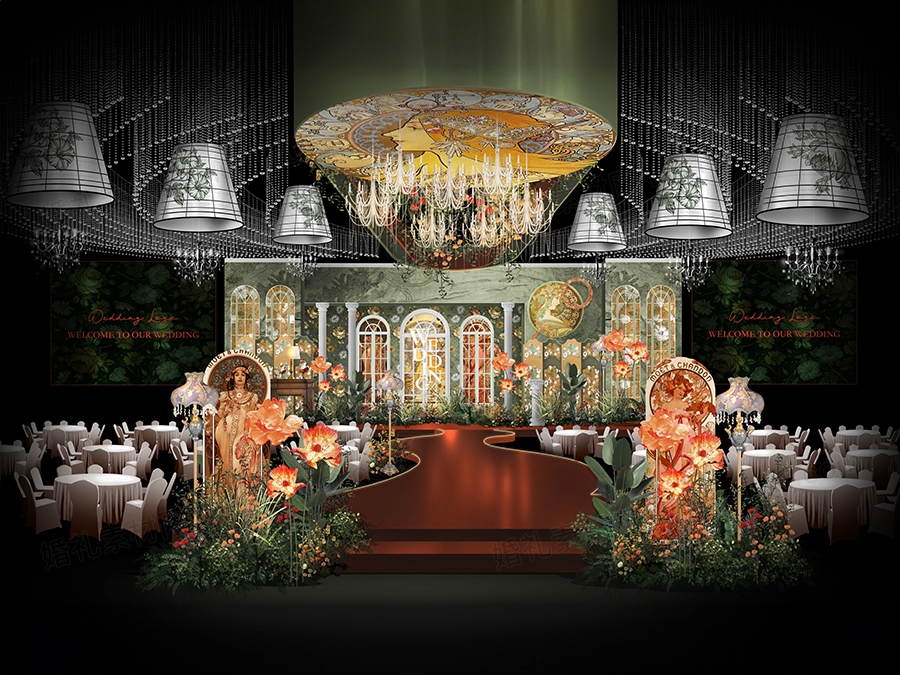 橄榄绿法式宫廷风古典复古欧式婚礼设计背景方案素材效果图psd - 婚礼素材网