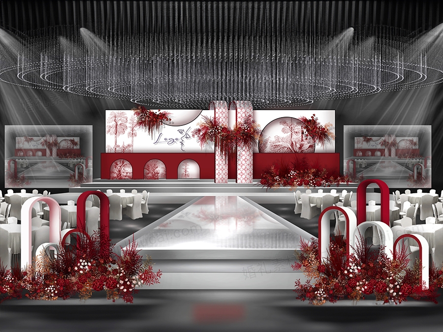 红白色INS简约高端秀场风格法式婚礼设计效果图背景素材psd - 婚礼素材网