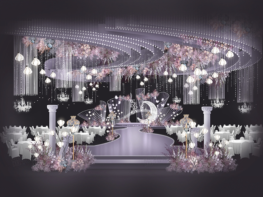 紫色INS简约高端法式婚礼设计婚庆效果图背景方案素材psd - 婚礼素材网