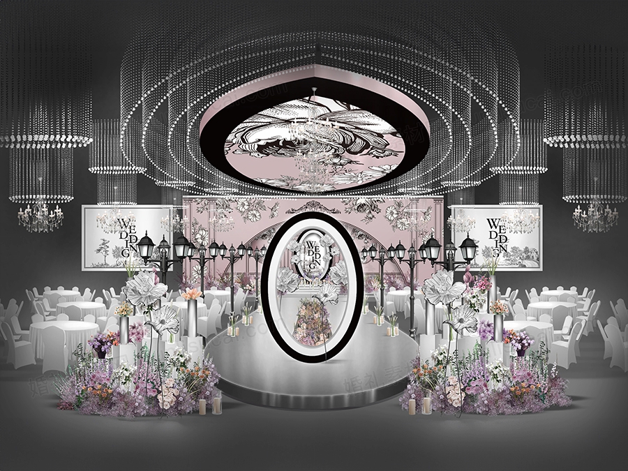 粉色小香风法式庄园风格婚礼设计效果图背景方案素材psd源文件 - 婚礼素材网