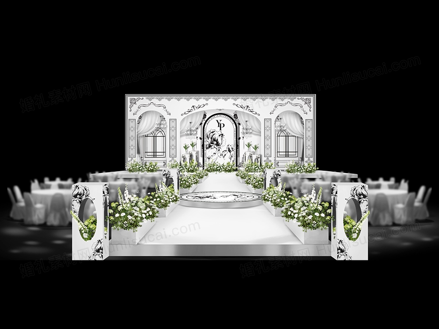 黑白色法式简约高端小香风婚礼设计效果图背景方案素材psd - 婚礼素材网