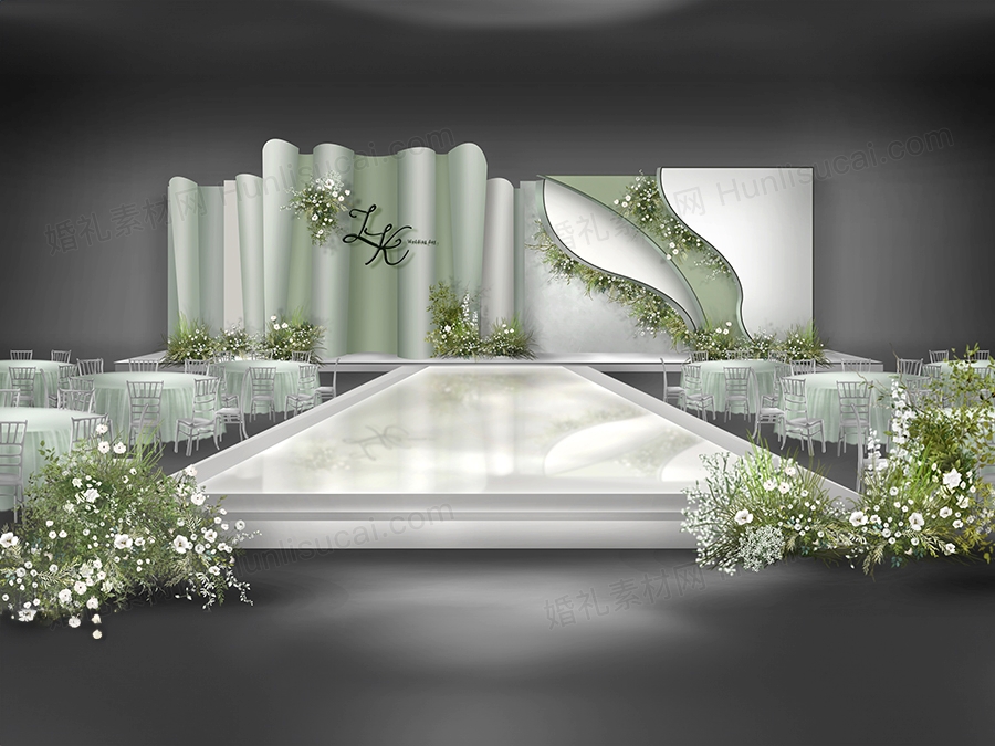 牛油果绿色高端大气法式婚礼设计效果图背景布置方案素材psd - 婚礼素材网