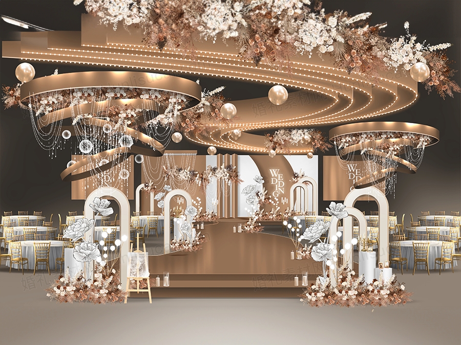 咖色白色高级感简约婚礼设计舞台效果图背景方案素材psd源文件 - 婚礼素材网