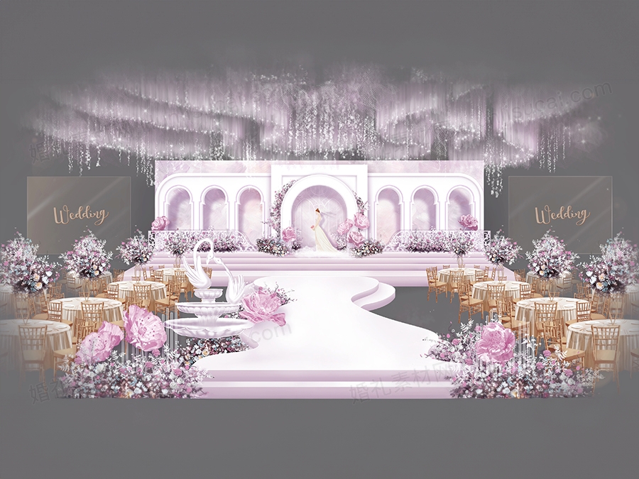 粉白色浪漫欧式拱门简约高端大气婚礼设计效果图背景素材psd - 婚礼素材网
