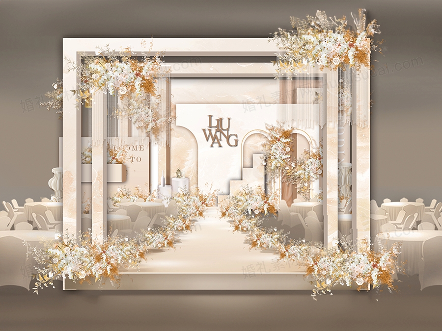 简约香槟色大理石背景美式乡村风婚礼效果图背景方案素材婚礼 - 婚礼素材网