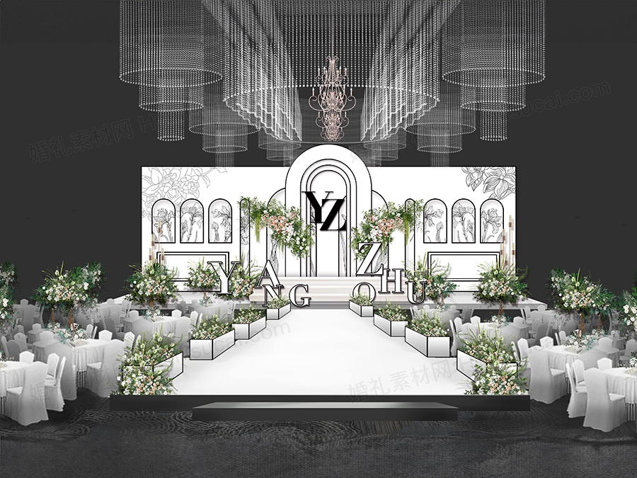 黑白色简约小香风主题高端婚礼设计舞台效果图背景喷绘素材psd - 婚礼素材网