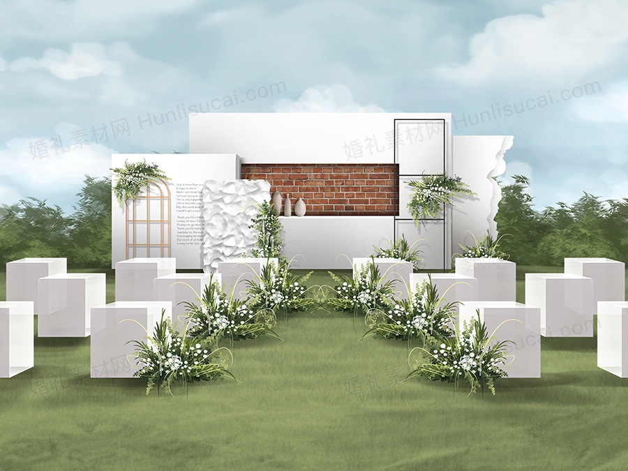 白色极简风格韩式婚礼设计婚庆户外草坪效果图背景素材psd - 婚礼素材网