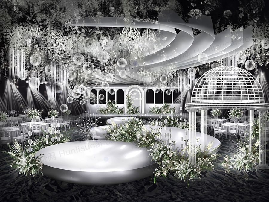 白色淡绿色纯色调韩式高端高级感婚礼设计舞台效果图素材psd - 婚礼素材网