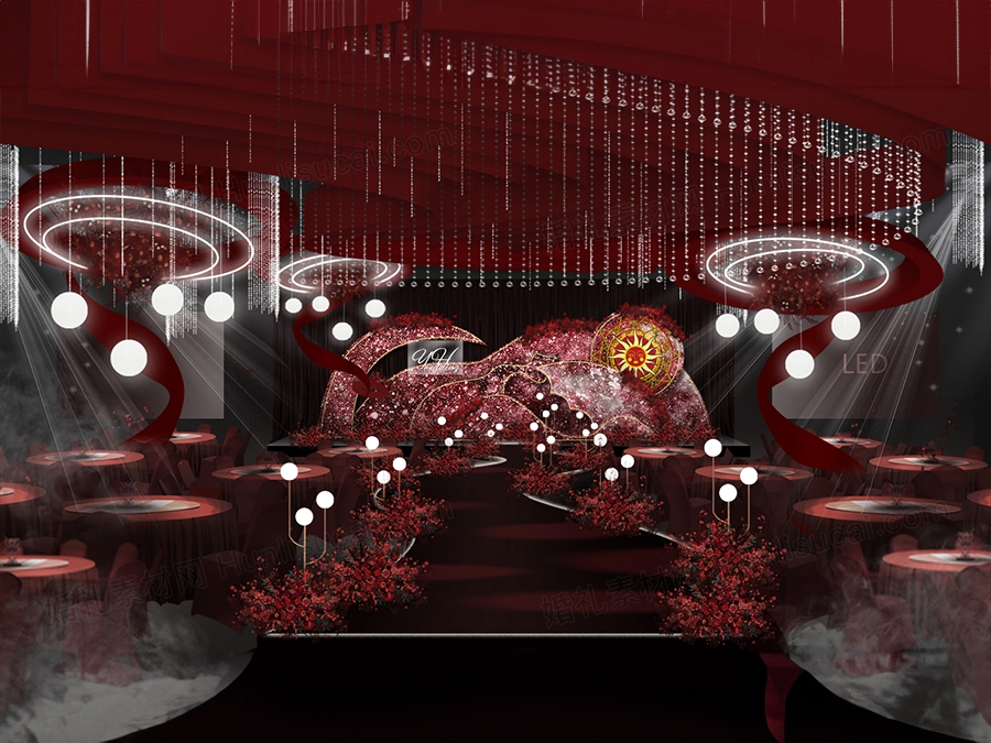 红黑色红色星空主题璀璨闪光质感背景创意独特婚礼设计效果图素材 - 婚礼素材网