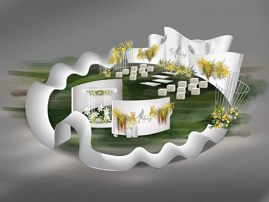白色简约高端户外草坪婚礼设计艺术手绘效果图psd素材源文件 - 婚礼素材网