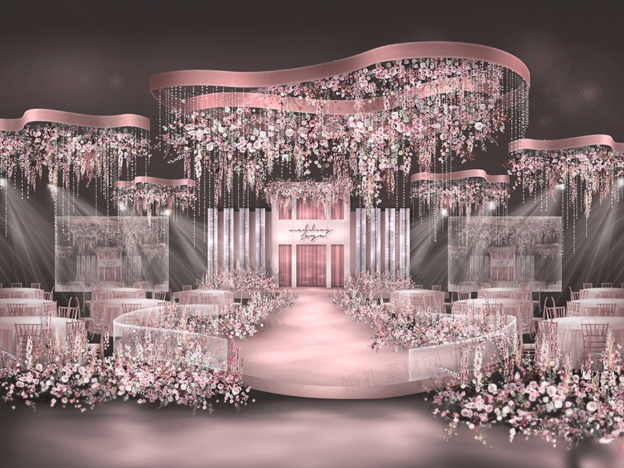 粉色高端欧式西式韩式婚礼设计效果图舞台背景布置素材psd - 婚礼素材网
