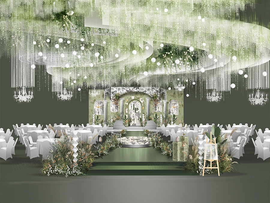绿色碎花背景法式庄园宫廷风格高端婚礼设计效果图素材psd - 婚礼素材网