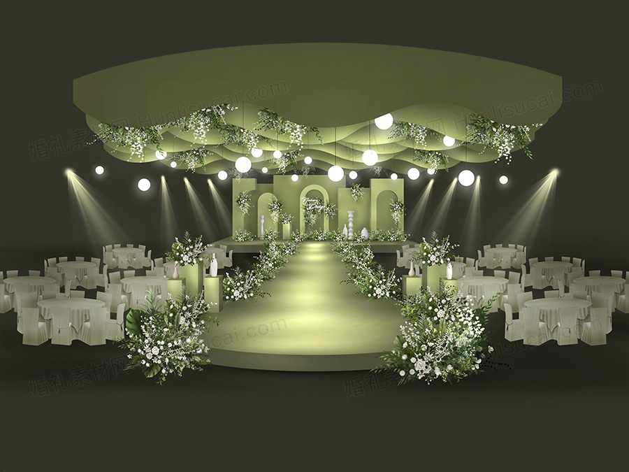 莫兰迪绿色INS简约侘寂风婚礼设计婚庆效果图背景素材psd - 婚礼素材网