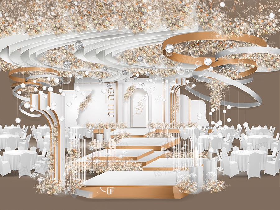 香槟白色秀场风主题西式简约高端婚礼设计效果图背景素材psd - 婚礼素材网