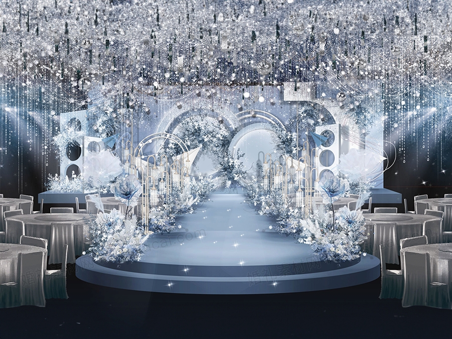 莫兰迪雾霾蓝浅蓝色婚礼设计简约背景舞台效果图布置PSD素材 - 婚礼素材网