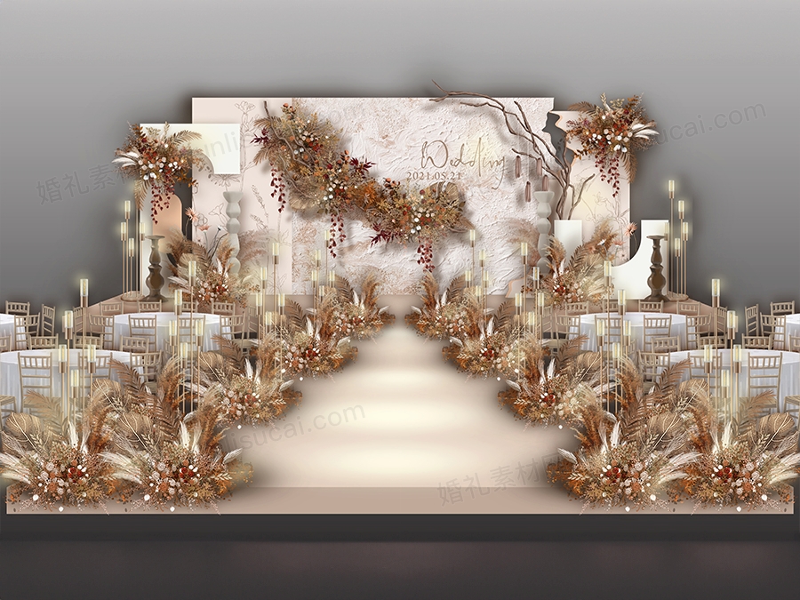 秋色涂料颜料质感背景侘寂风复古风格婚礼设计效果图背景素材 - 婚礼素材网