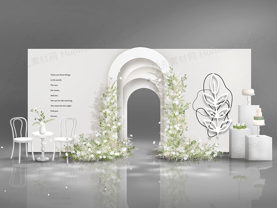 白色简约韩式极简风格高级感婚礼设计展示区背景方案素材效果图 - 婚礼素材网