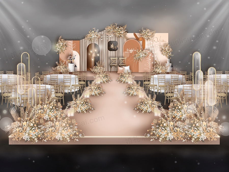 莫兰迪橘色秋色婚礼设计婚庆效果图背景方案效果图设计喷绘素材 - 婚礼素材网