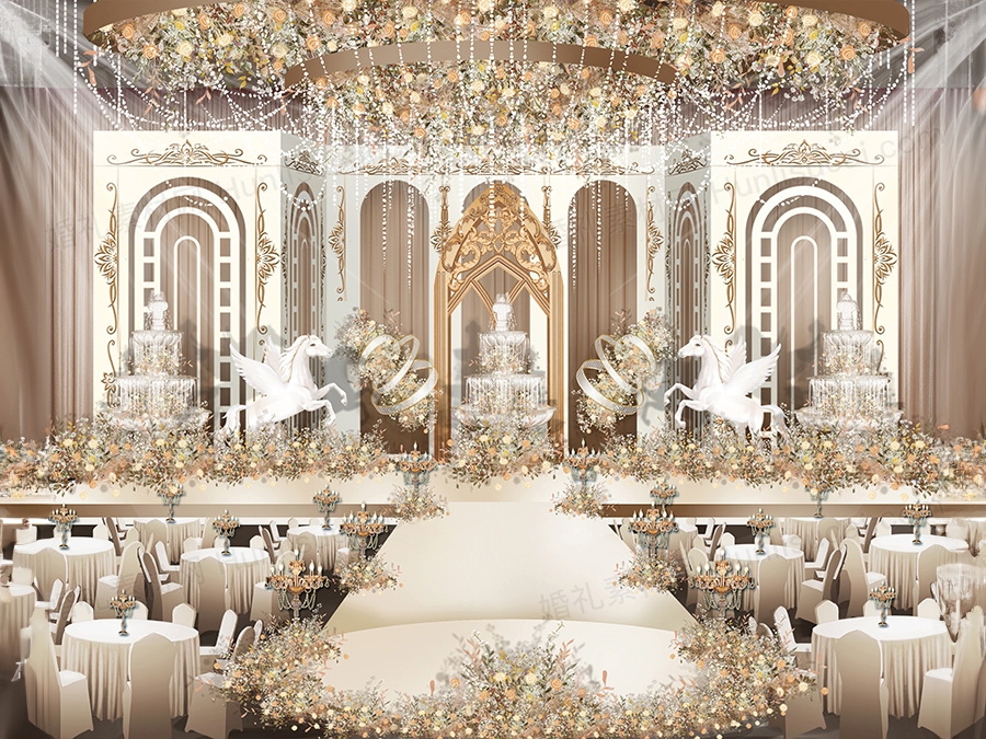 香槟色欧式拱门宫廷风格婚礼设计婚庆效果图背景方案素材psd - 婚礼素材网